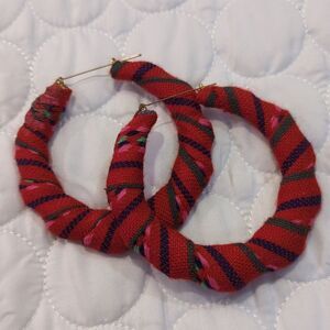 Fabric Wrap Hoop Earrings Red Large Hoops